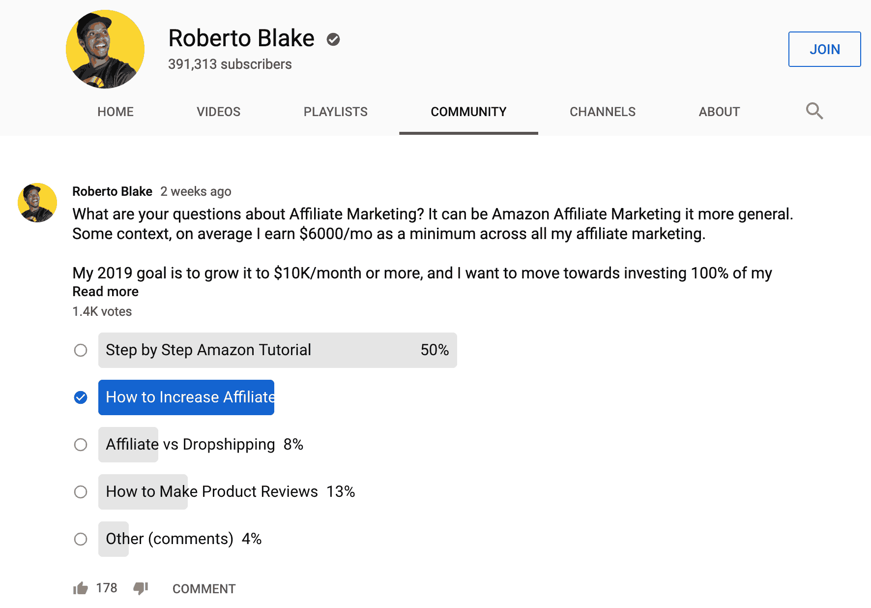 youtube community tab roberto blake